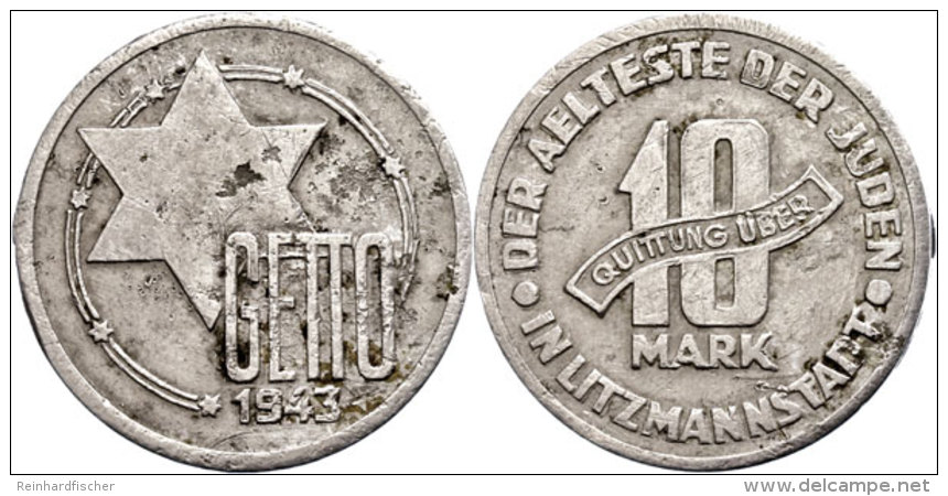 Ghetto Litzmannstadt, 10 Mark, 1943, Aluminium, Ss+. Mit Gutachten Franquinet.  Attest/Certificate:... - Otros & Sin Clasificación