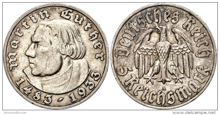 5 Reichsmark, 1933, Martin Luther, A, Ss-vz., Katalog: J. 353 Ss-vz5 Reichmark, 1933, Martin Luther, A, Very... - Autres & Non Classés