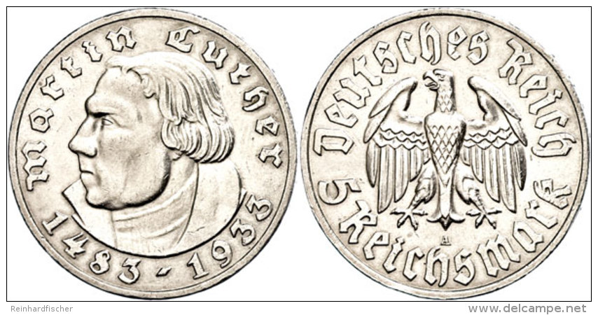 5 Reichsmark, 1933 A, Zum 450. Geburtstag Von Martin Luther, Min. Rf, Vz+, Katalog: J. 353 5 Reichmark, 1933 A,... - Autres & Non Classés