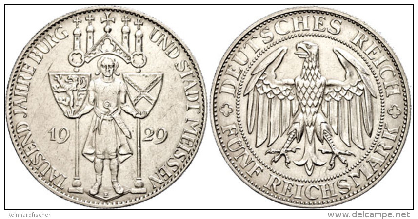 5 Reichsmark, 1929 E, 1000 Jahre Burg Und Stadt Meißen, Kratzer, Winz. Rf, Vz, Katalog: J. 339 Vz5... - Autres & Non Classés