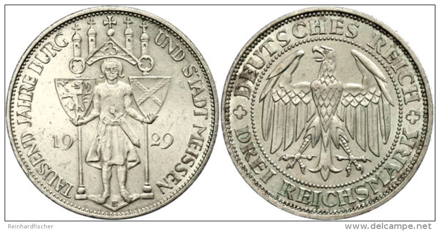 3 Reichsmark, 1929, 1000 Jahre Meißen, Vz., Katalog: J. 338 Vz3 Reichmark, 1929, 1000 Years Meissen,... - Otros & Sin Clasificación