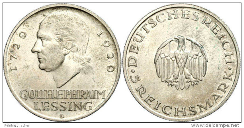 5 Reichsmark, 1929, Gotthold Ephraim Lessing, Mzz D, Ss-vz., Katalog: J. 336 Ss-vz5 Reichmark, 1929, Gotthold... - Autres & Non Classés