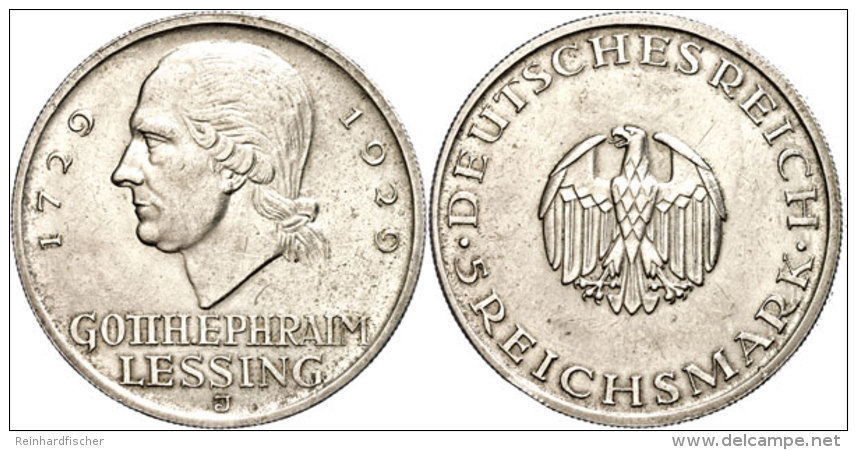 5 Reichsmark, 1929 J, Zum 200. Geburtstag Von Gotthold Ephraim Lessing, Kratzer, Berieben, F. Vz, Katalog: J. 336... - Autres & Non Classés