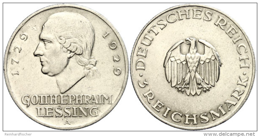 3 Reichsmark, 1929, Zum 200. Geburtstag Von Gotthold Ephraim Lessing, Schleifspur Auf Av., F.vz, Katalog: J. 335... - Otros & Sin Clasificación