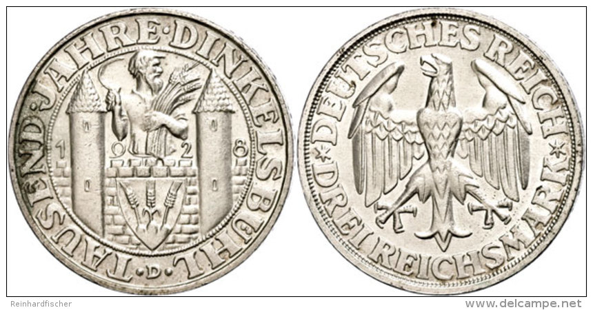 3 Reichsmark, 1928, 1000 Jahre Dinkelsbühl, Kleinere Randfehler, Vz., Katalog: J. 334 Vz3 Reichmark, 1928,... - Otros & Sin Clasificación