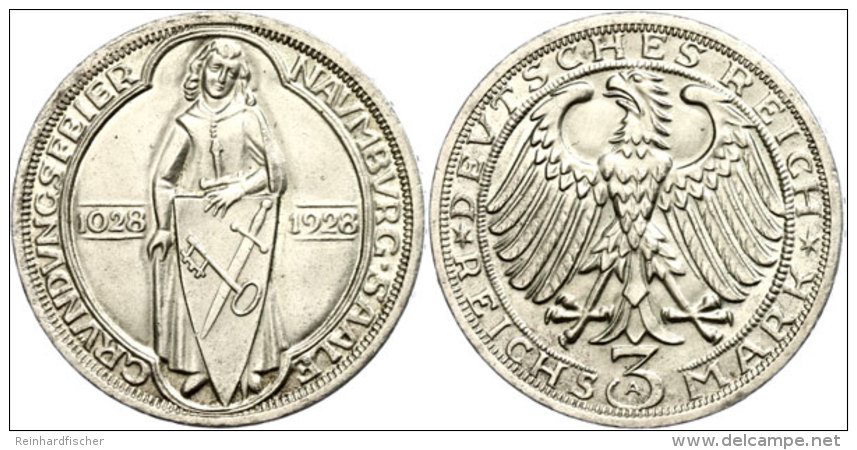 3 Reichsmark, 1928, 900 Jahre Stadtrecht Naumburg/Saale, Vz., Katalog: J. 333 Vz3 Reichmark, 1928, 900 Years... - Autres & Non Classés