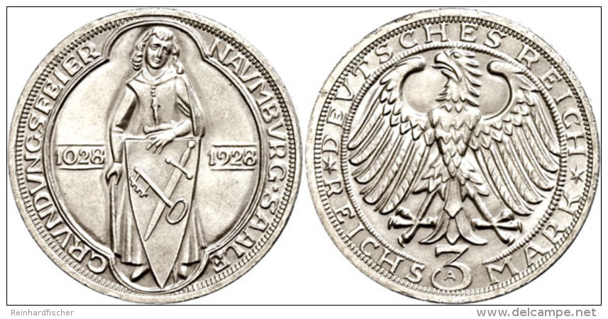 3 Reichsmark, 1928 A, 900 Jahre Naumburg An Der Saale, Rf, Vz-st, Katalog: J. 333 Vz-st3 Reichmark, 1928 A, 900... - Otros & Sin Clasificación