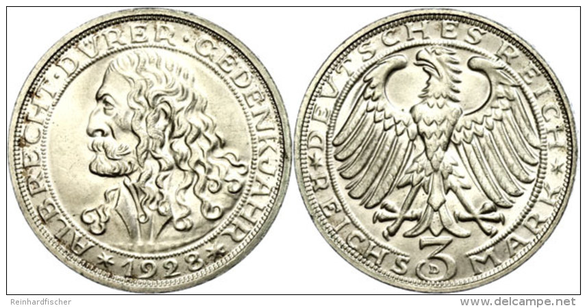 3 Reichsmark, 1928, Albrecht Dürer, Vz., Katalog: J. 332 Vz3 Reichmark, 1928, Albrecht Duerer, Extremley... - Autres & Non Classés