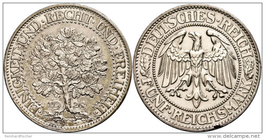 5 Reichsmark, 1928, F, Eichbaum, Ss+., Katalog: J. 331 5 Reichmark, 1928, F, Oak Tree, Very Fine., Catalogue:... - Autres & Non Classés