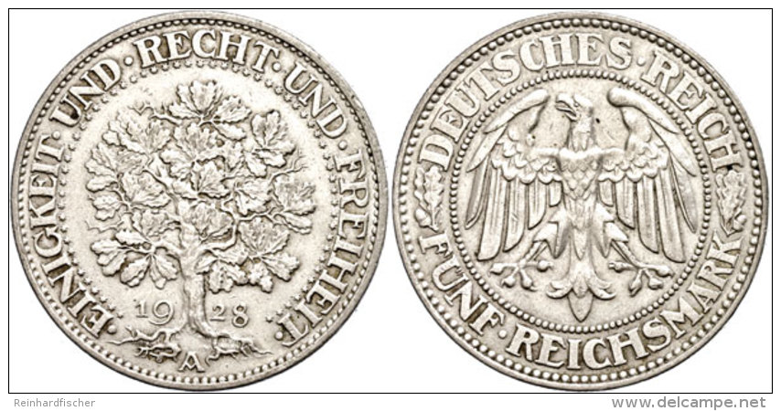 5 Reichsmark, 1928, A, Eichbaum, Ss., Katalog: J. 331 Ss5 Reichmark, 1928, A, Oak Tree, Very Fine., Catalogue:... - Otros & Sin Clasificación