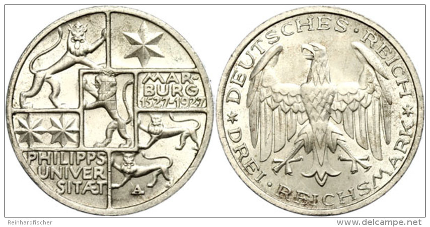 3 Reichsmark, 1927, Universität Marburg, Vz., Katalog: J. 330 Vz3 Reichmark, 1927, University Marburg,... - Autres & Non Classés