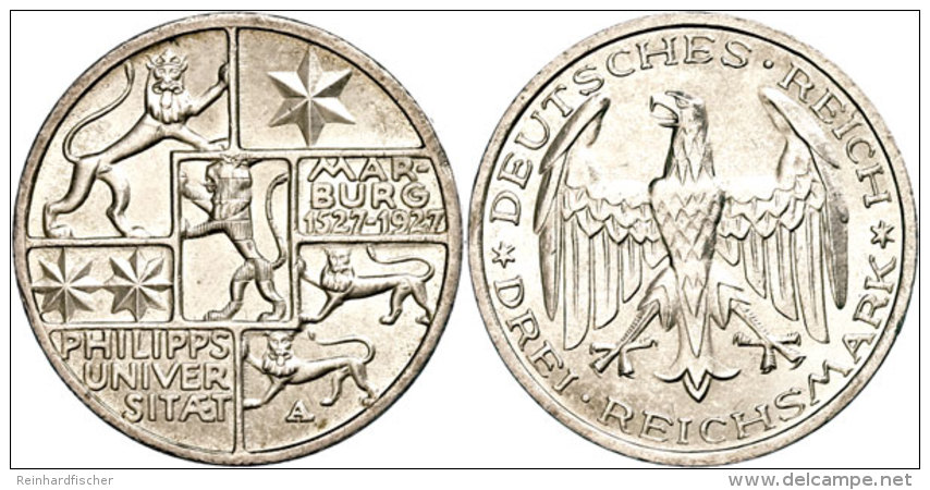 3 Reichsmark, 1927, Universität Marburg, Kl. Rf., Vz., Katalog: J. 330 Vz3 Reichmark, 1927, University... - Autres & Non Classés