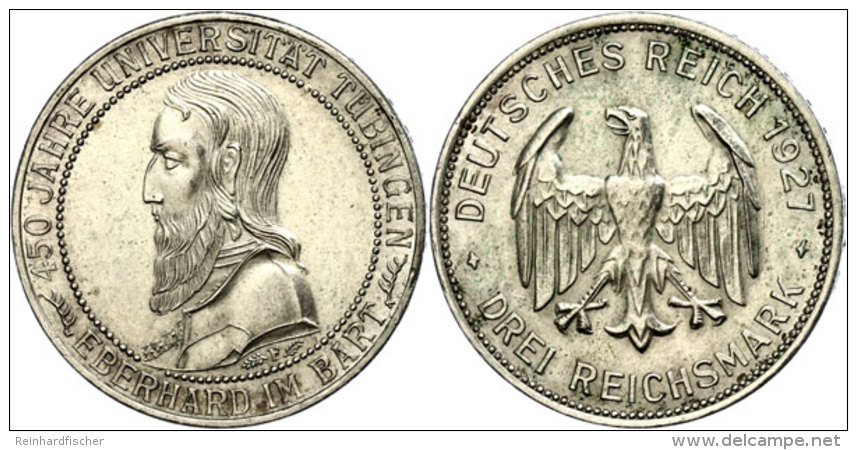 3 Reichsmark, 1927, Universität Tübingen, Kleine Randfehler, Vz., Katalog: J. 328 Vz3 Reichmark,... - Autres & Non Classés