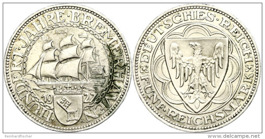 5 Reichsmark, 1926, 1000 Jahre Bremerhaven, Ss-vz., Katalog: J. 326 Ss-vz5 Reichmark, 1926, 1000 Years... - Autres & Non Classés