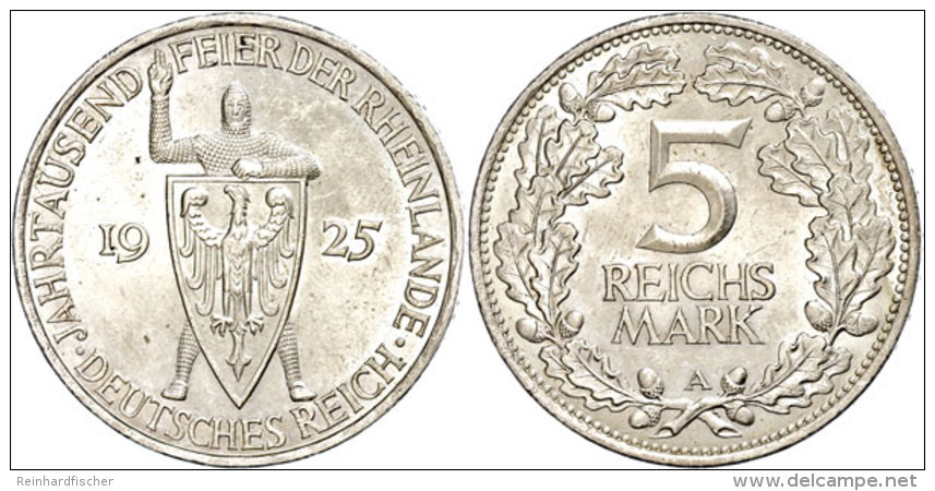 5 Reichsmark, 1925, Rheinlande, A, Kl. Rf., Vz., Katalog: J. 322 Vz5 Reichmark, 1925, Rhine Countries, A, Small... - Otros & Sin Clasificación