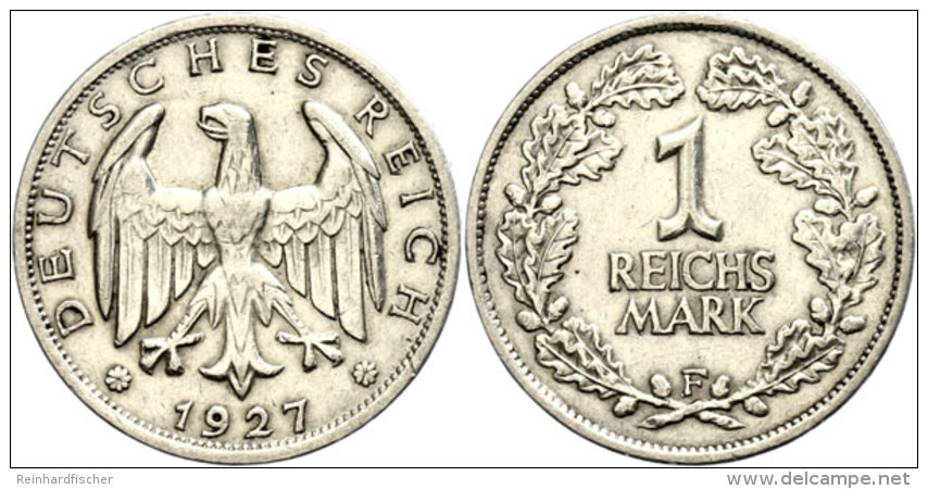 1 Reichsmark, 1927 F, Winz. Rf, Ss+, Katalog: J. 319 1 Reichmark, 1927 F, Tiny Rf, Very Fine, Catalogue: J. 319 - Otros & Sin Clasificación