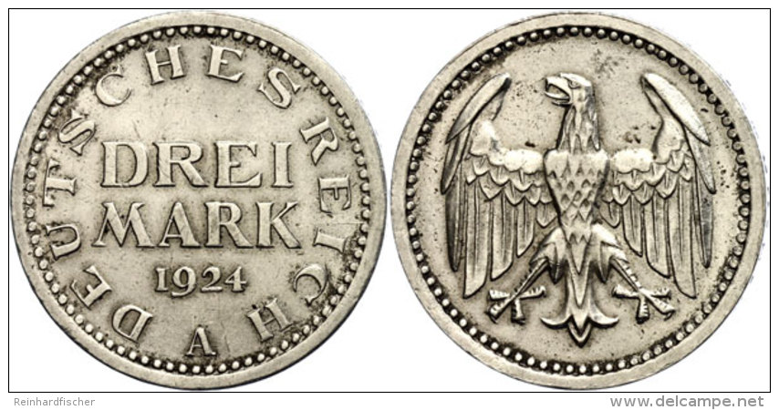 3 Mark, 1924 A, Weimarer Republik, Vz, Katalog: J. 312 Vz3 Mark, 1924 A, Weimar Republic, Extremly Fine,... - Autres & Non Classés