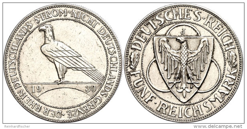 5 Mark, 1930 J, Zur Rheinland-Räumung, Feine Kratzer, Berieben, Ss-vz, Katalog: J. 346 Ss-vz5 Mark, 1930... - Sonstige & Ohne Zuordnung