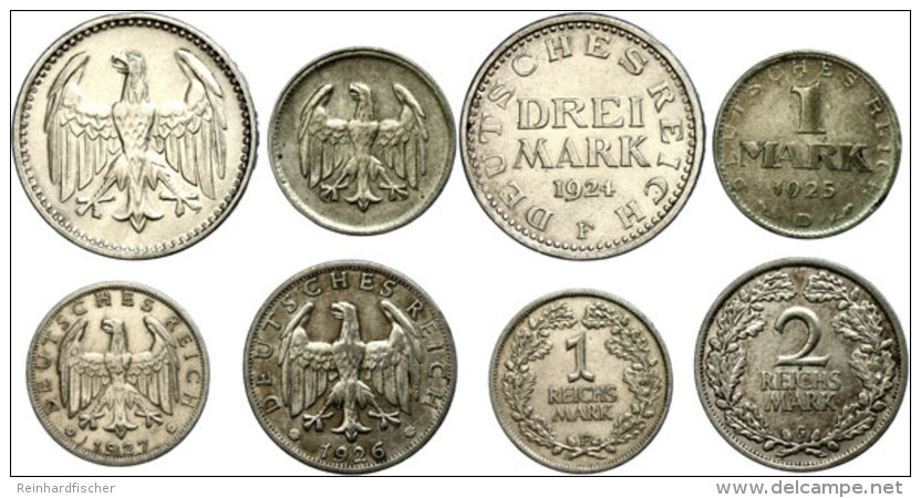 Kleines Lot Von 4 Münzen, Dabei 1 Mark 1925 D J. 311 Ss, 1 Reichsmark 1927 F J. 319 Ss-vz, 2 Reichsmark 1926 G... - Autres & Non Classés