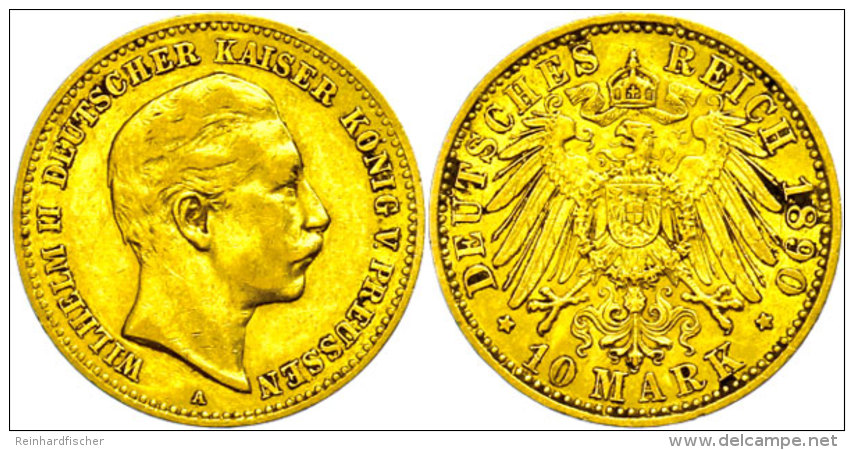10 Mark, 1890, Wilhelm II., Ss., Katalog: J. 251 10 Mark, 1890, Wilhelm II., Very Fine., Catalogue: J. 251 - Autres & Non Classés