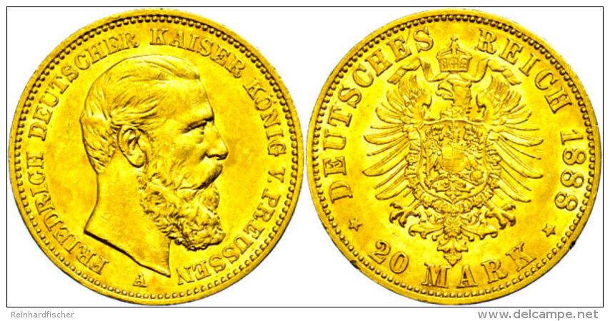 20 Mark, 1888, Friedrich III., Ss-vz., Katalog: J. 248 Ss-vz20 Mark, 1888, Frederic III., Very Fine To Extremly... - Autres & Non Classés