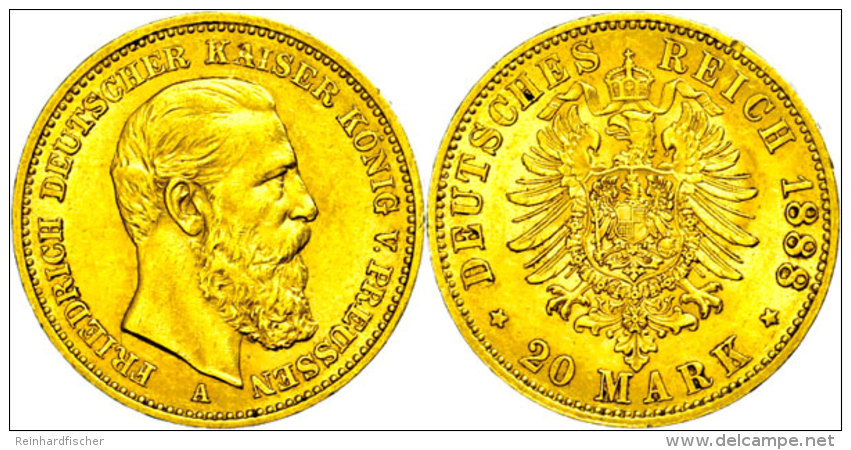 20 Mark, 1888, Friedrich III., Kl. Rf., Vz., Katalog: J. 248 Vz20 Mark, 1888, Frederic III., Small Edge Nick,... - Autres & Non Classés