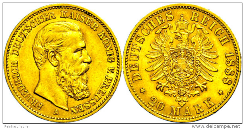 20 Mark, 1888, Friedrich III., Kl. Rf., Ss-vz., Katalog: J. 248 Ss-vz20 Mark, 1888, Frederic III., Small Edge... - Autres & Non Classés