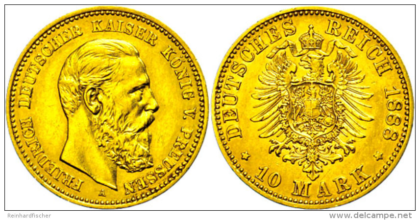 10 Mark, 1888, Friedrich III., Wz. Rf., F. Vz., Katalog: J. 247 10 Mark, 1888, Frederic III., Watermark. Edge... - Autres & Non Classés