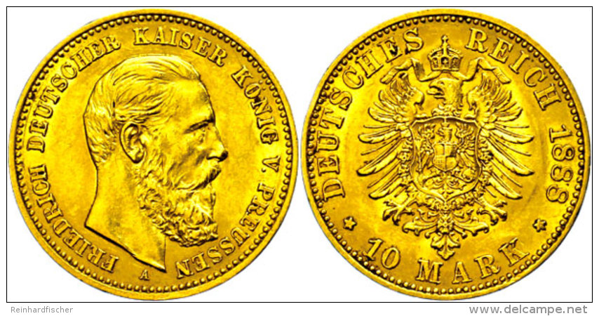 10 Mark, 1888, Friedrich III., Vz., Katalog: J. 247 Vz10 Mark, 1888, Frederic III., Extremley Fine, Catalogue:... - Autres & Non Classés