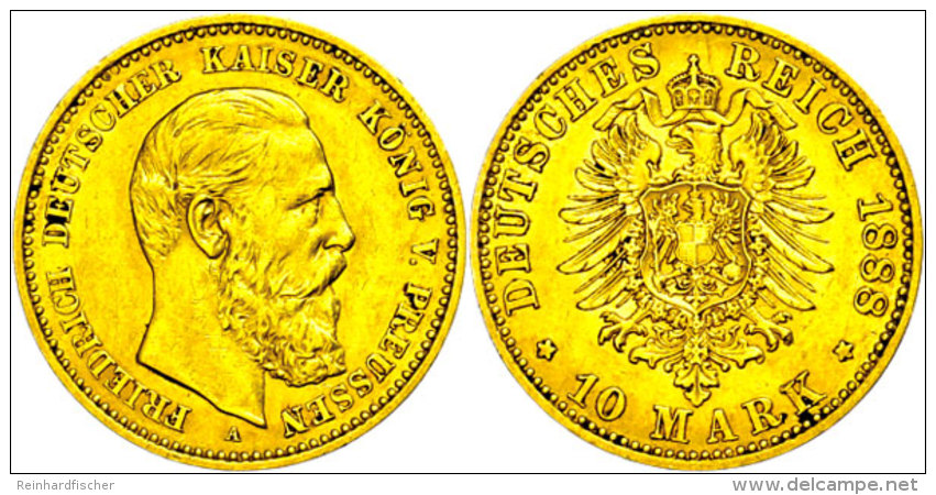 10 Mark, 1888, Friedrich III., Kl. Rf., F. Vz., Katalog: J. 247 10 Mark, 1888, Frederic III., Small Edge Nick,... - Autres & Non Classés