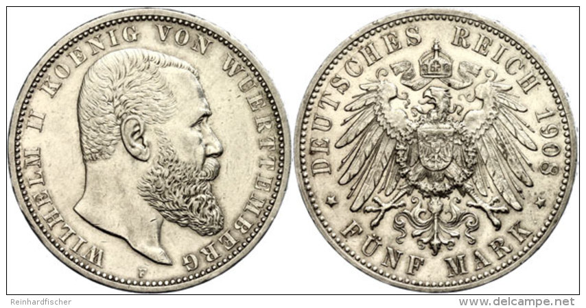 5 Mark, 1908, Wilhelm II.,  Feine Kratzer, Min. Rf, F. Vz, Katalog: J. 176 5 Mark, 1908, Wilhelm II., Fine... - Otros & Sin Clasificación