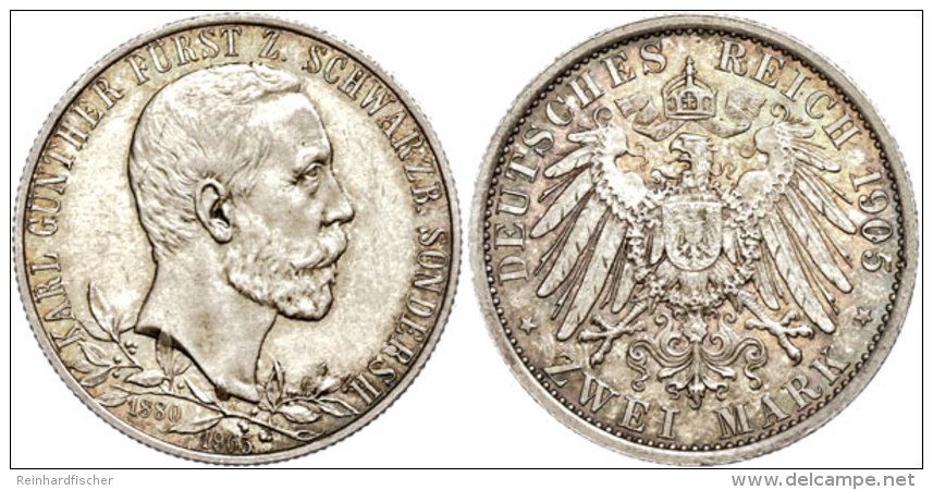 2 Mark, 1905, Karl Günther, Breiter Randstab, Schöne Patina, Vz Aus PP., Katalog: J. 169b 2 Mark,... - Autres & Non Classés