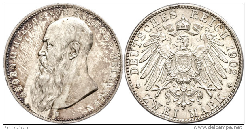 2 Mark, 1902, Georg II., Variante Bart Berührt Perlkreis Nicht, Ss-vz., Katalog: J. 151b Ss-vz2 Mark,... - Autres & Non Classés