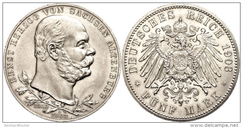 5 Mark, 1903, Ernst 1853-1908, Zum 50jährigen Regierungsjubiläum, Winz. Rf, Vz., Katalog: J. 144 Vz5... - Otros & Sin Clasificación