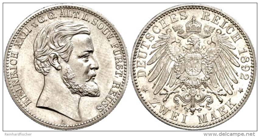 2 Mark, 1892, Heinrich XXII., Vz-st., Katalog: J. 117 Vz-st2 Mark, 1892, Heinrich XXII., Extremly Fine To... - Otros & Sin Clasificación