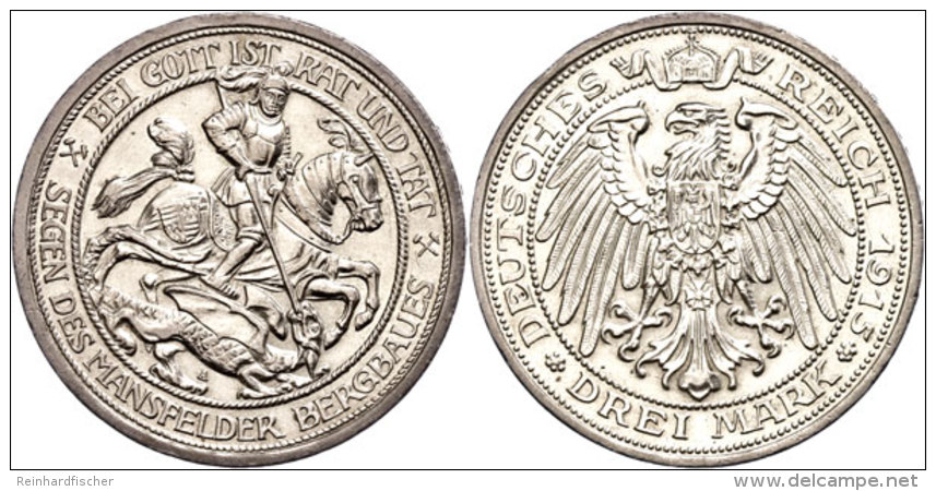 3 Mark, 1915, Wilhelm II. St. Geoerg Im Kampf Mit Dem Drachen Zur 100-Jahrfeier Der Erwerbung Der Grafschaft... - Autres & Non Classés