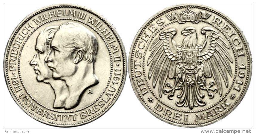 3 Mark, 1911, Zur Jahrhundertfeier Der Universität Breslau, Winz. Rf, Vz+, Katalog: J. 108 3 Mark, 1911,... - Autres & Non Classés