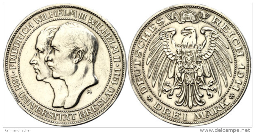 3 Mark, 1911, Universität Breslau, Randfehler, Vz., Katalog: J. 108 Vz3 Mark, 1911, University Wroclaw,... - Autres & Non Classés