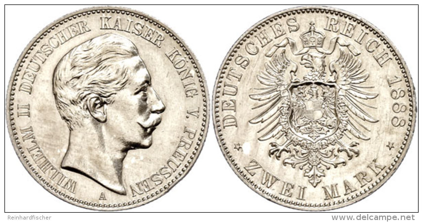 2 Mark, 1888, Wilhelm II., Vz., Katalog: J. 100 Vz2 Mark, 1888, Wilhelm II., Extremley Fine, Catalogue: J. 100... - Autres & Non Classés