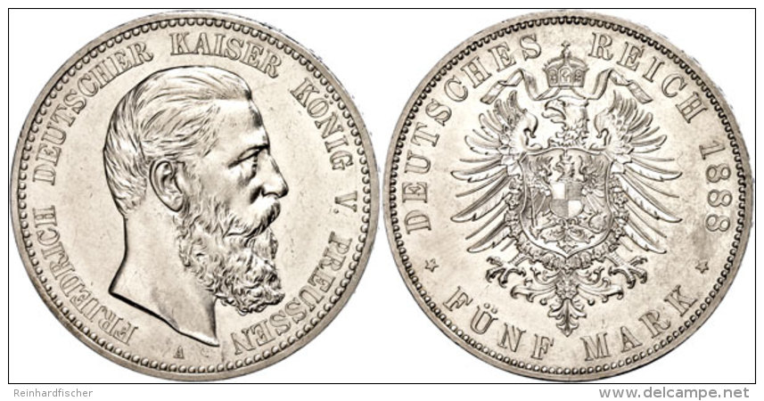 5 Mark, 1888, Friedrich III., Wz. Rf., Vz., Katalog: J. 99 Vz5 Mark, 1888, Frederic III., Watermark. Edge Nick,... - Autres & Non Classés