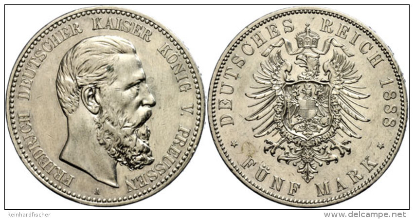 5 Mark, 1888, Friedrich III. (1888), Stark Berieben, Winz. Rf, Ss-vz, Katalog: J. 99 Ss-vz5 Mark, 1888,... - Otros & Sin Clasificación