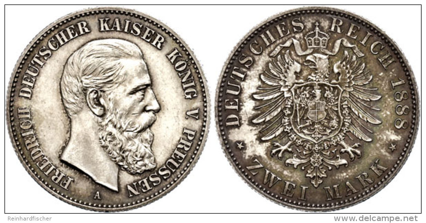 2 Mark, 1888, Friedrich III., Vz-st., Katalog: J. 98 Vz-st2 Mark, 1888, Frederic III., Extremly Fine To... - Autres & Non Classés