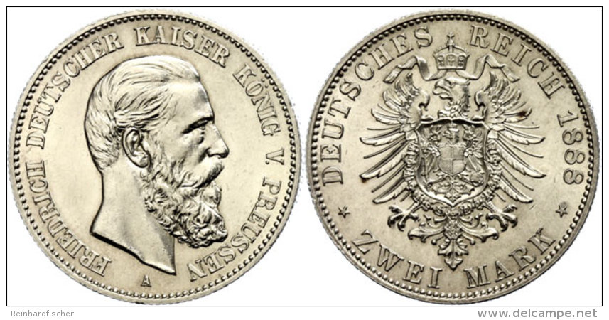 2 Mark, 1888, Friedrich III. (1888), Kl. Fleck Auf Rev., F.st, Katalog: J. 98 St2 Mark, 1888, Frederic III.... - Autres & Non Classés