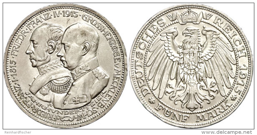 5 Mark, 1915, Friedrich Franz IV. Mit Friedrich Franz I. Zur 100-Jahrfeier Des Herzogtums, Randfehler, F. St.,... - Autres & Non Classés