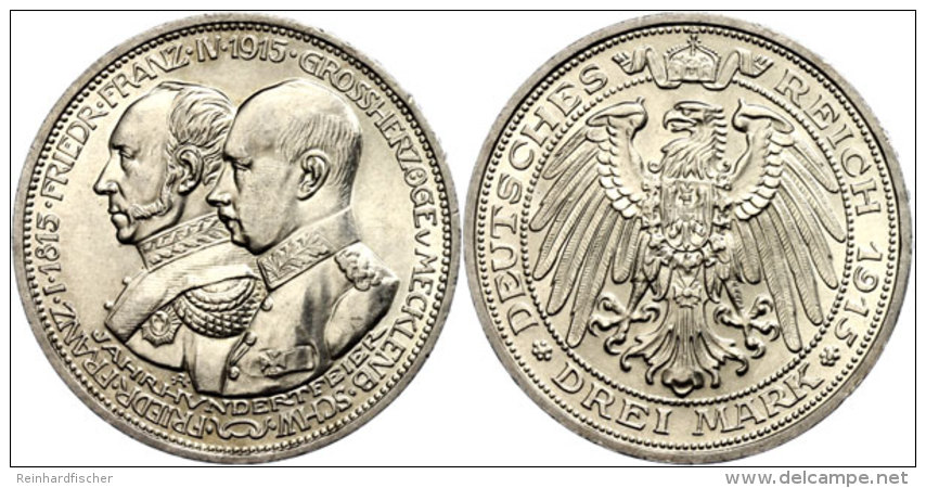 3 Mark, 1915, Friedrich Franz IV. Mit Friedrich Franz I. Zur 100-Jahrfeier Des Herzogtums, Vz., Katalog: J. 88... - Autres & Non Classés