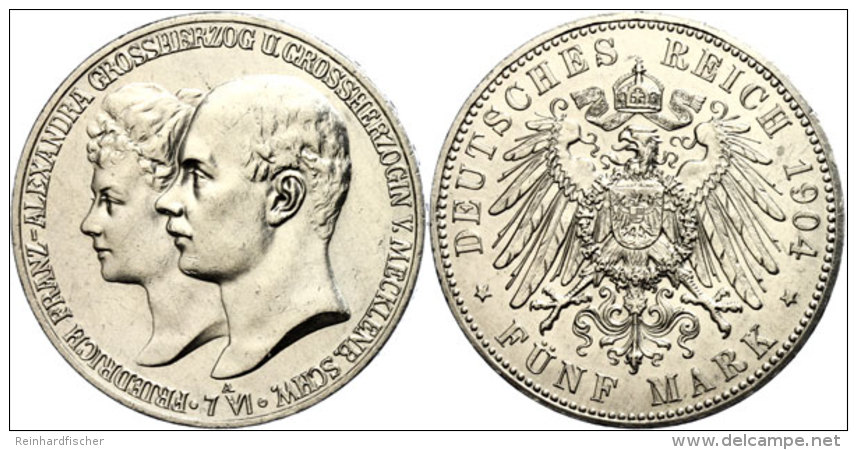 5 Mark, 1904, Friedrich Franz IV, Zur Hochzeit Mit Alexandra, Min. Rf, Berieben, Vz, Katalog: J. 87 Vz5 Mark,... - Autres & Non Classés