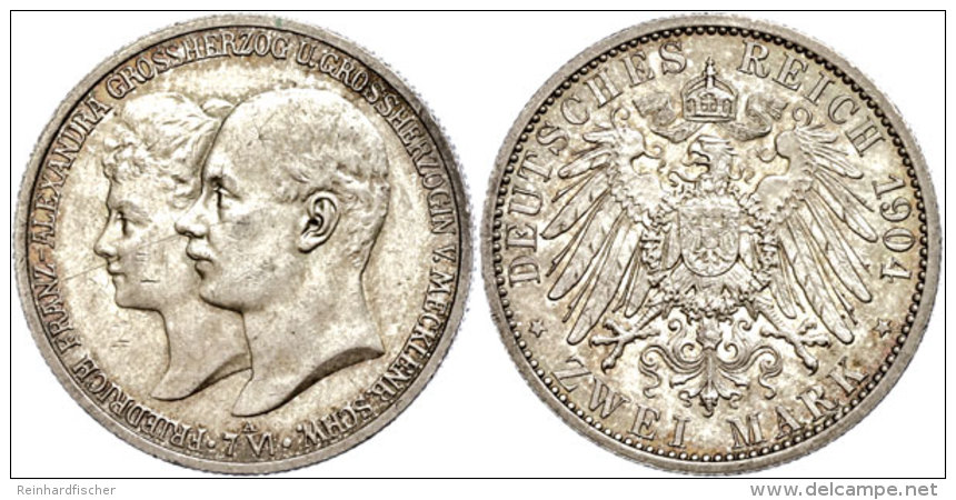 2 Mark, 1904, Friedrich Franz IV., Zur Hochzeit, Kratzer Auf Avers, Vz., Katalog: J. 86 Vz2 Mark, 1904,... - Otros & Sin Clasificación