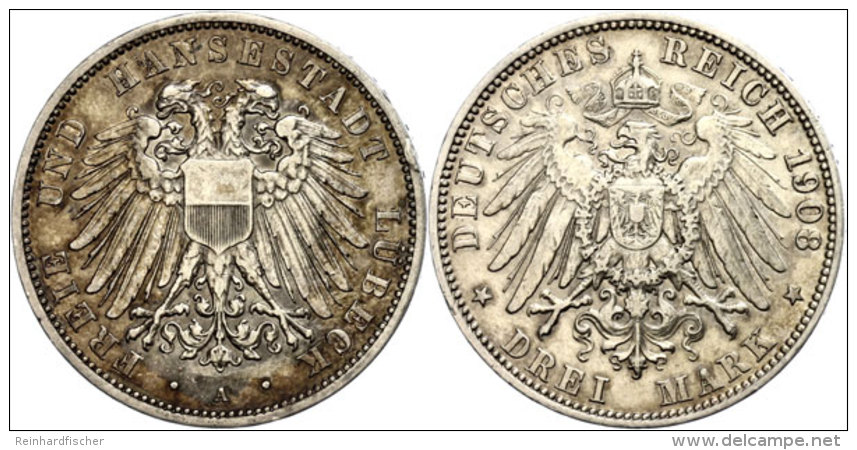 3 Mark, 1908, Randfehler, Ss-vz., Katalog: J. 82 Ss-vz3 Mark, 1908, Margin Fault, Very Fine To Extremly Fine.,... - Otros & Sin Clasificación