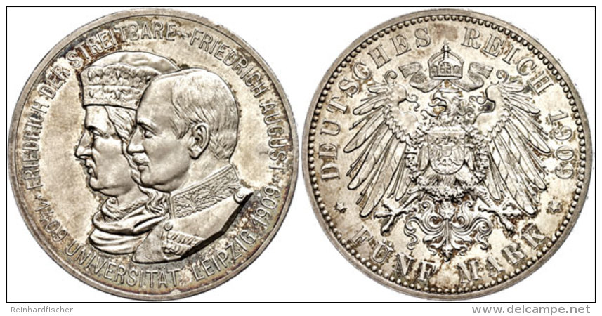 5 Mark, 1909, Friedrich August III., Universität Leipzig, Vz., Katalog: J. 139 Vz5 Mark, 1909, Frederic... - Otros & Sin Clasificación