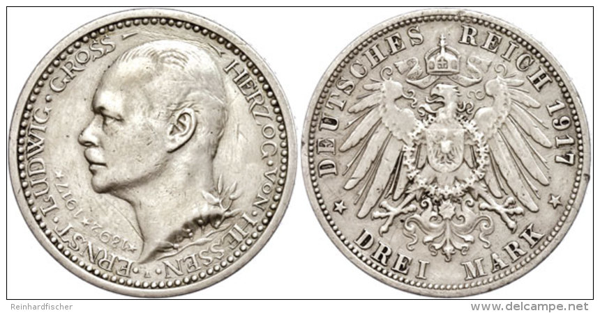 3 Mark, 1917, Ernst Ludwig Zum 25jährigen Regierungsjubiläum, Berieben, S-ss., Katalog: J. 77 S-ss3... - Otros & Sin Clasificación